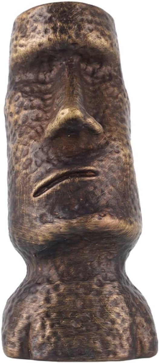 Woede Moai Hoofd Sculptuur Paaseiland Standbeeld in Antiek Messing, 4 x 7,4 cm