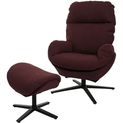 Relaxsessel + Hocker MCW-L12, Fernsehsessel Sessel Schaukelstuhl Wippfunktion, drehbar, Metall Stoff/Textil ~ bordeaux