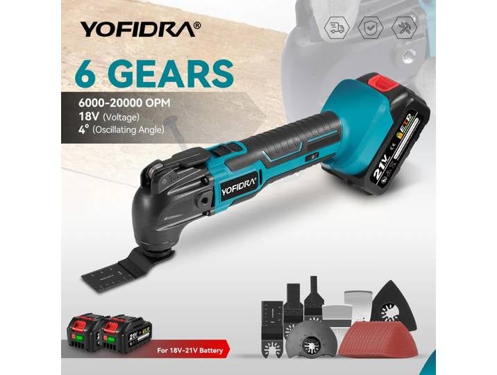 Scie oscillante électrique YOFIDRA 6 vitesses, outil multifonction sans fil, coupe-herbe, pelle, machine à découper le bois pour batterie Makita 18-21V.