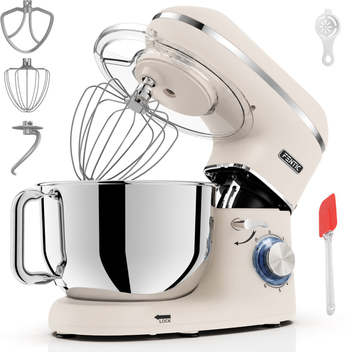 Fentic Keukenmachine 2000W met 6,2L Mengkom en extra Accessoires - Beige
