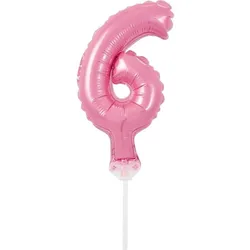 Kuchendeko Mini Folienballon rosa Zahl 6