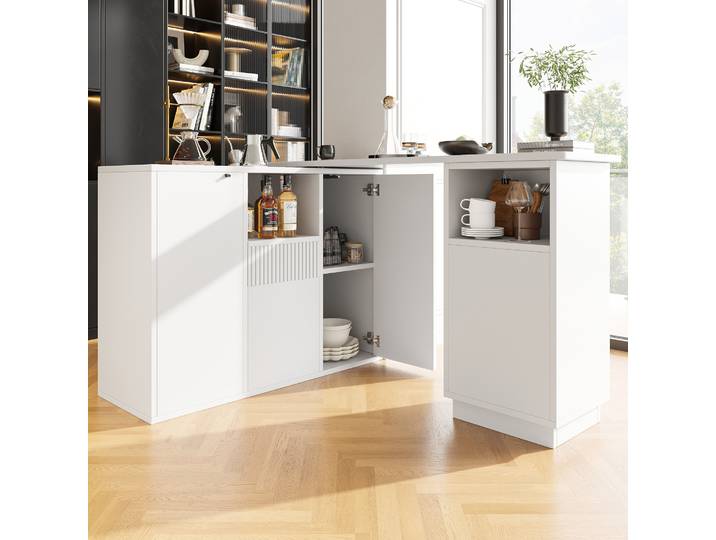 PINGGO 360 ° Table de bar pivotante moderne multifonctionnelle avec îlot de rangement ouvert et comptoir en marbre