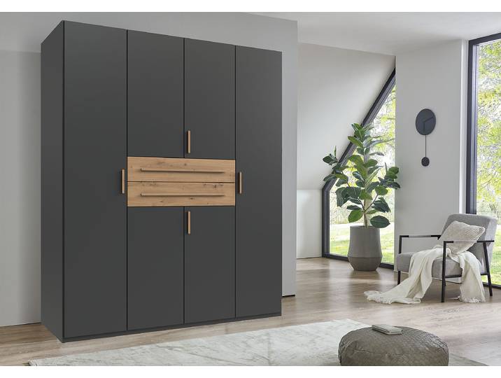 Drehtürenschrank Digit Typ A 180cm Schwarz/Holz/Graphit/Eiche Artisan Dekor