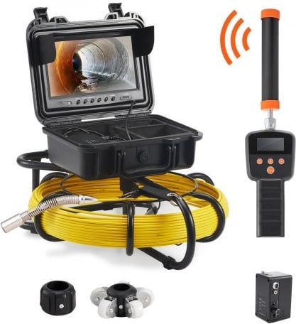 VEVOR Pijpcamera 50m met 9 inch 720P inspectiescherm en 512Hz locator, roestvrijstalen endoscoopcamera voor riolering en afvoersystemen