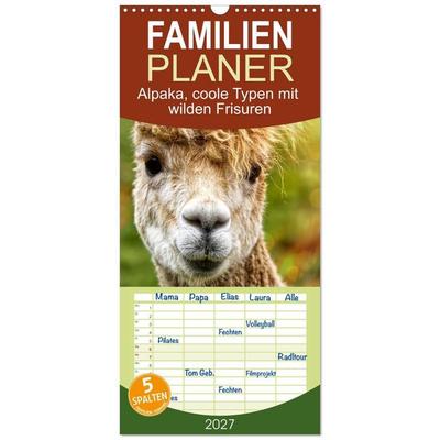 Familienplaner 2027 - Alpaka, coole Typen mit wilden Frisuren mit 5 Spalten (Wandkalender, 21 x 45 cm) CALVENDO