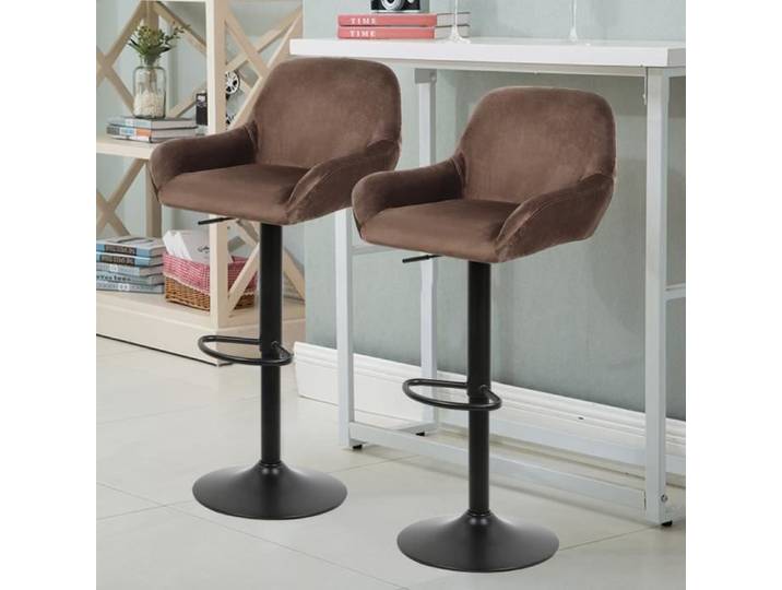 Tabouret de Bar en Tissu Marron - Mixmest - Lot de 2 - Réglable en hauteur - Pivotant à 360°