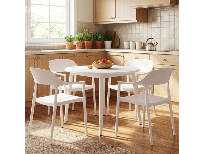 Chaises empilables blanches lot de 4 - design moderne épuré assise large dossier courbé gain de place résistant UV pour intérieur