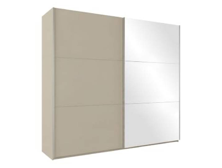 Mirjan24 Schwebetürenschrank Magnus 225 mit Spiegel (Sandbeige) Schlafzimmerschrank mit 2 Kleiderstangen, 11 Einlegeböden, Aluminiumleisten, B/H/T: 225/244/65 cm