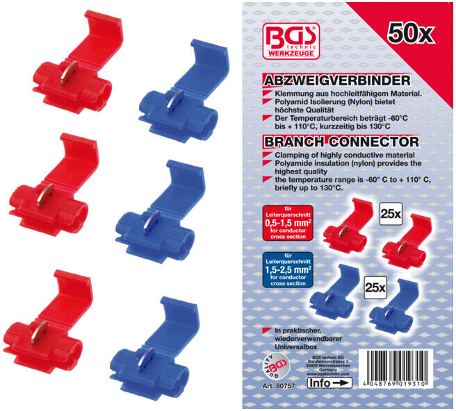 BGS Assortiment de connecteurs électriques 50 pièces ; BGS technic (80757)