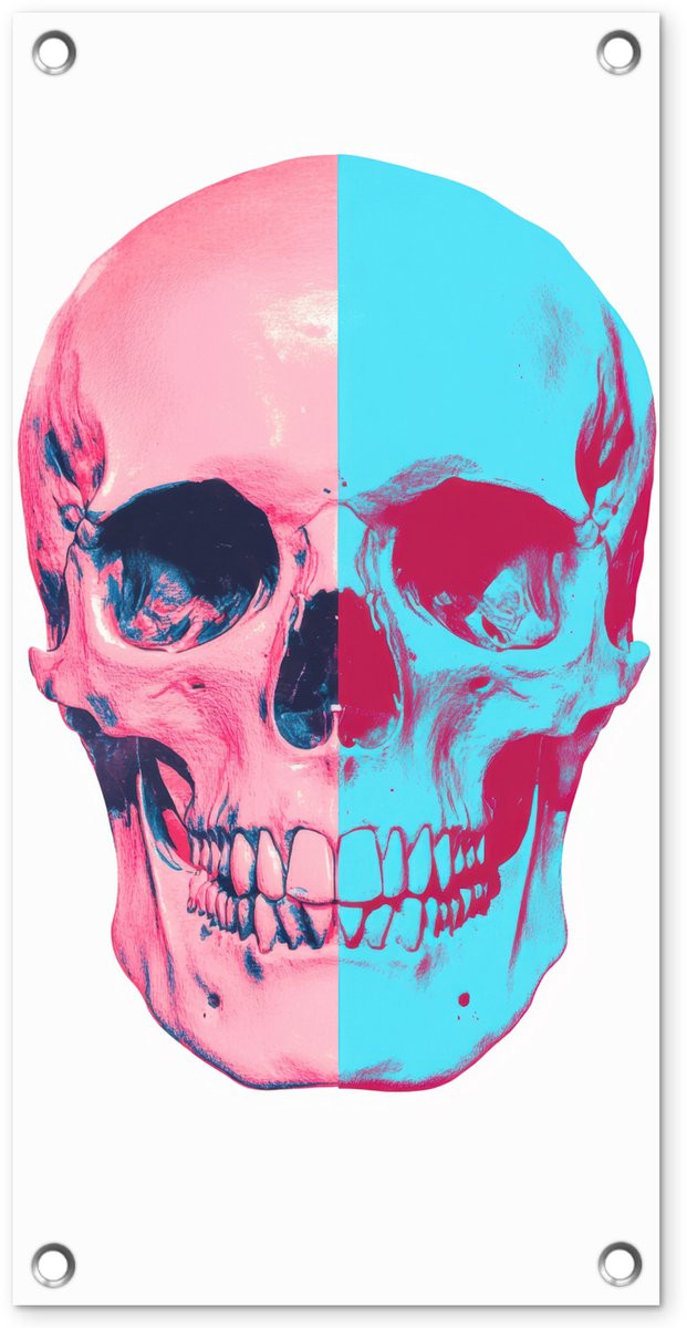 Tuinposter Schedel Grafisch Roze - Tuindecoratie voor buiten - Breedte: 30 cm, Hoogte: 60 cm