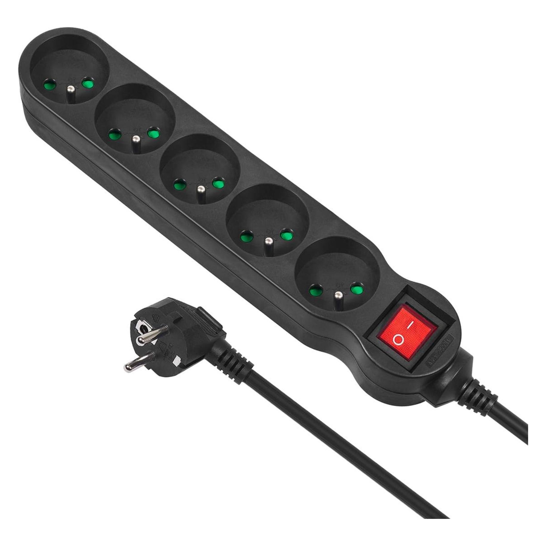 Maclean MCE185 power extension 5 AC outlet(s) Indoor Black (5x, CEE 7/4, 5 m) (MCE185)