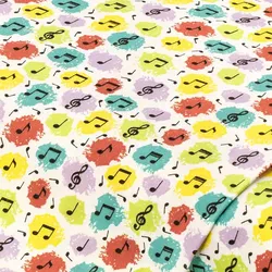 Baumwollstoff Splash/Noten "Mona", weiß/bunt
