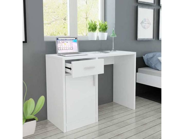 Moderne Bureau à domicile élégant - avec tiroir et placard - 100x40x73 cm - Blanc - Meuble de bureau @FR 6594