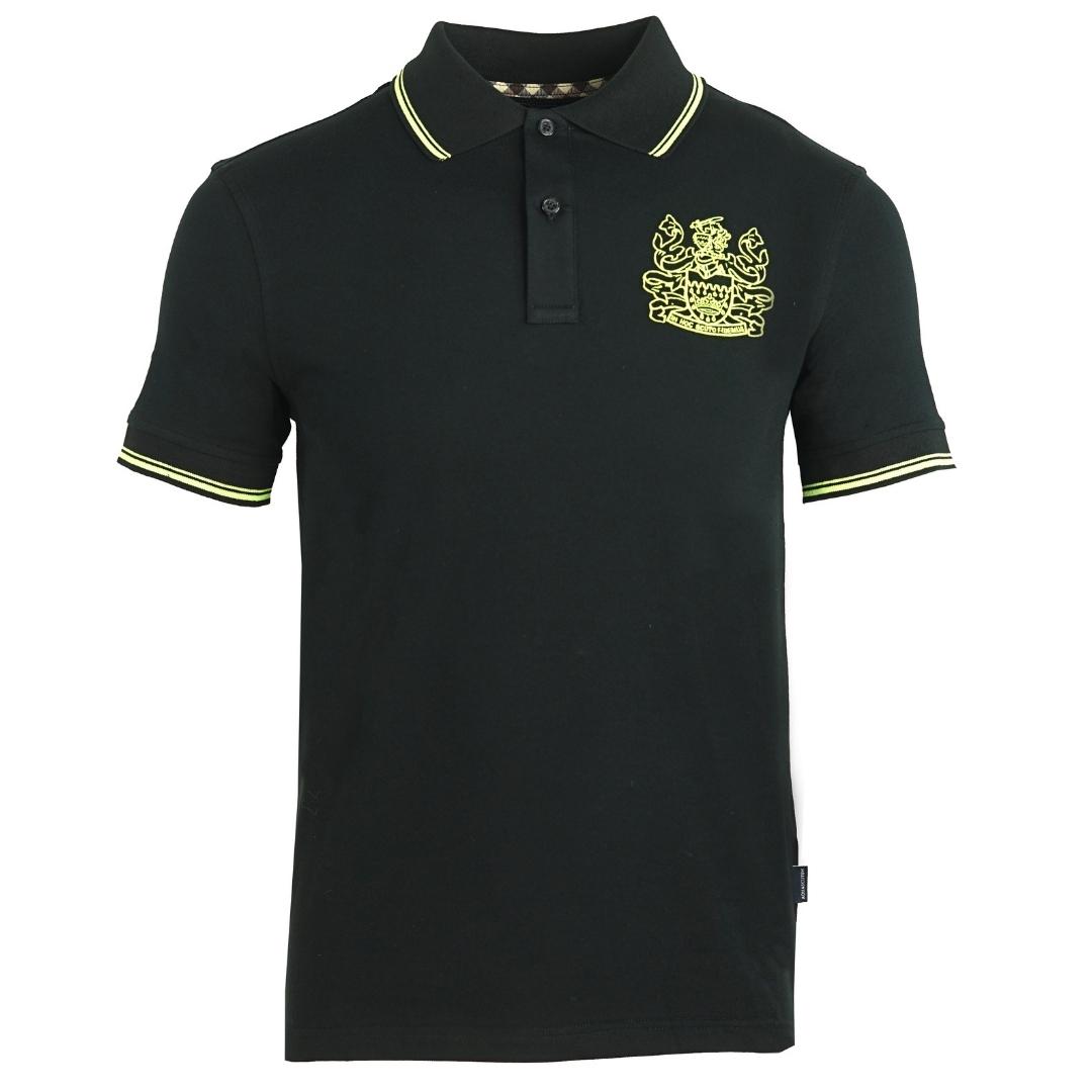 Aquascutum Aldis Gelbes Wappen Schwarzes Poloshirt