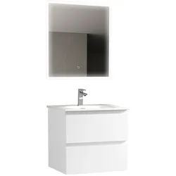 Alpenberger Gäste WC Badmöbel Waschbecken mit Unterschrank | Waschbeckenunterschrank LED Badspiegel | Badezimmermöbel Waschtisch mit Badunterschrank