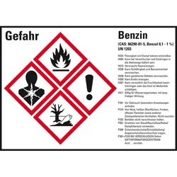 König Werbeanlagen Dreifke® Aufkleber I Gefahrstoffetikett Benzin UN 1203, GefStoffV/GHS/CLP, 148x105mm, 4/Bogen
