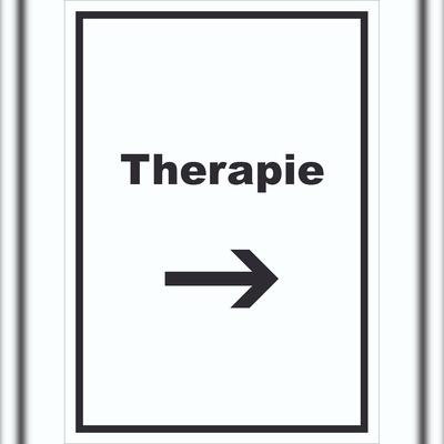 HB-Druck Therapie Schild mit Text und Richtungspfeil rechts Raum Behandlung hochkant A1 (594x841mm)