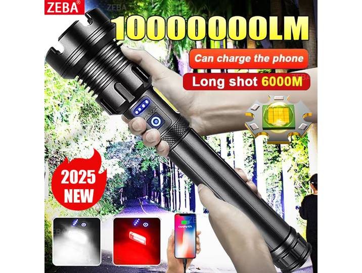 2025 Nouvelles lampes de poche laser blanches 15000 mAh 100000 LM lampe de poche Ultra puissante Zoom USB lanterne Rechargeable torche de Camping en plein air