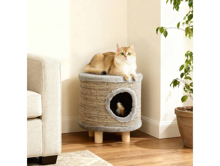 PawHut Maison 3-en-1 pour Chats Tabouret Gris 36x36x38 cm