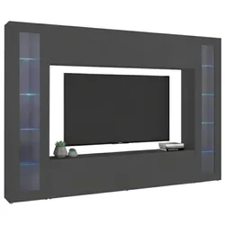 Dmora Wohnzimmermöbel Giuliano, Wohnzimmer-Set TV-Möbel mit 4 Türen, Mehrzweck-Wohnzimmermöbel mit Vitrine und LED-Licht, cm 260x30h180, Anthrazit