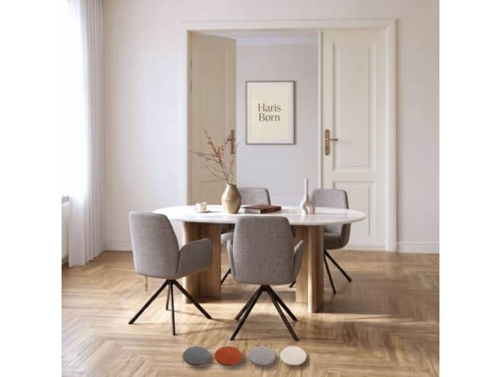 Haris Børn® Esszimmerstühle drehbar mit Armlehne (4er Set) Taupe, Gestell schwarz - Esszimmerstuhl & Drehstuhl Esszimmer - Esstisch Stühle, Küchenstühle - 30 Tage risikofrei testen