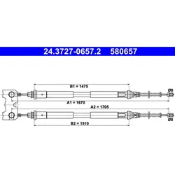 Seilzug Feststellbremse ATE 24.3727-0657.2 für Ford Escort VI Turnier