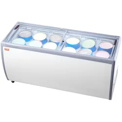 VEVOR Kommerzielle Eiscreme-Vitrine, 567 L Gefriertruhe, Mobiler Tiefkühlschrank mit Glasplatte, Restaurant-Gelato-Tauchschrank mit 12 Großen Behältern, 2 Glasschiebetüren, Feststellrollen, Weiß