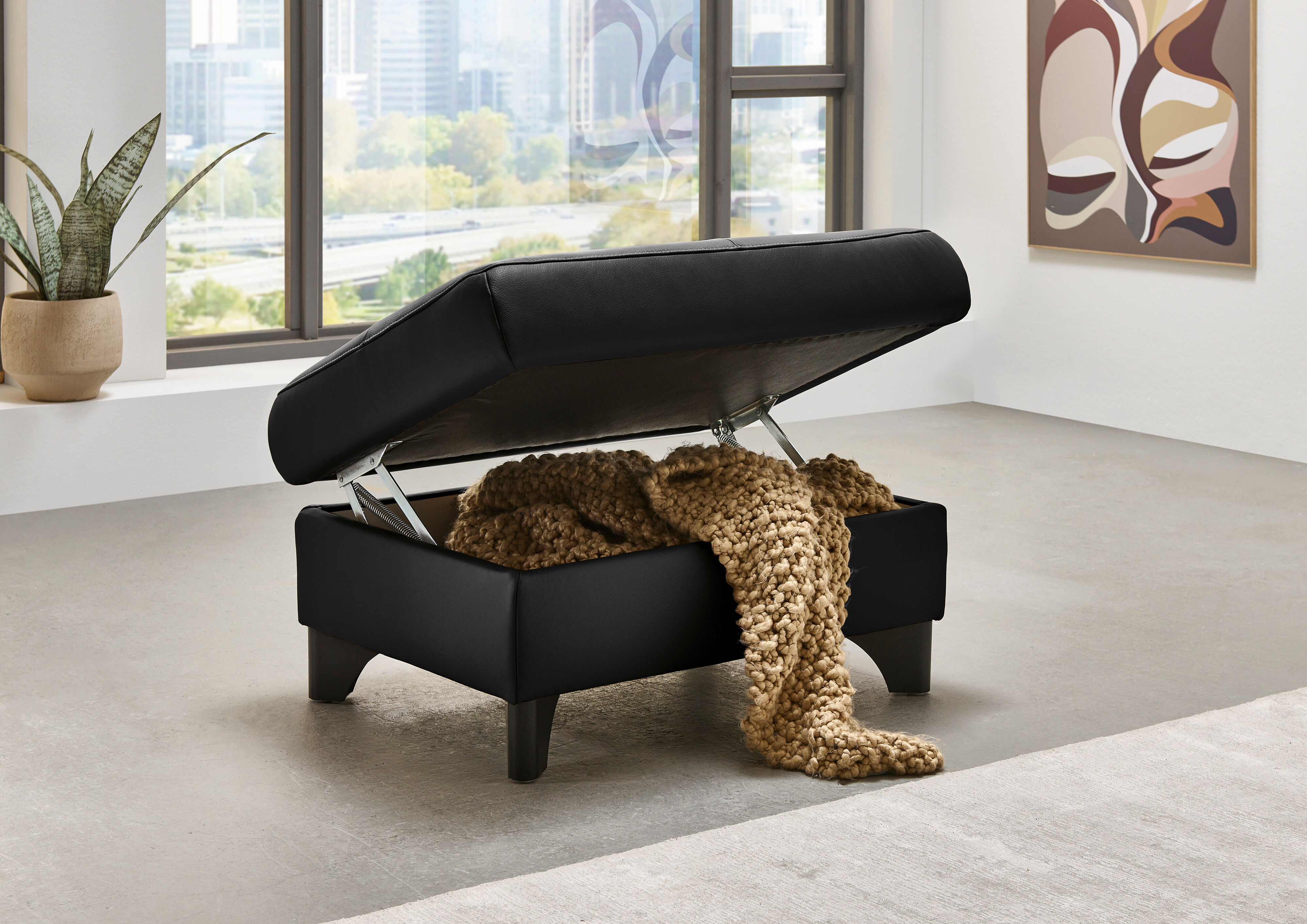 Hocker DIE PLANBAR "PN-EM23166", schwarz, H:45cm T:65cm, Hocker, Hocker, Aufklappbar mit Stauraum, stylische Metallfüße