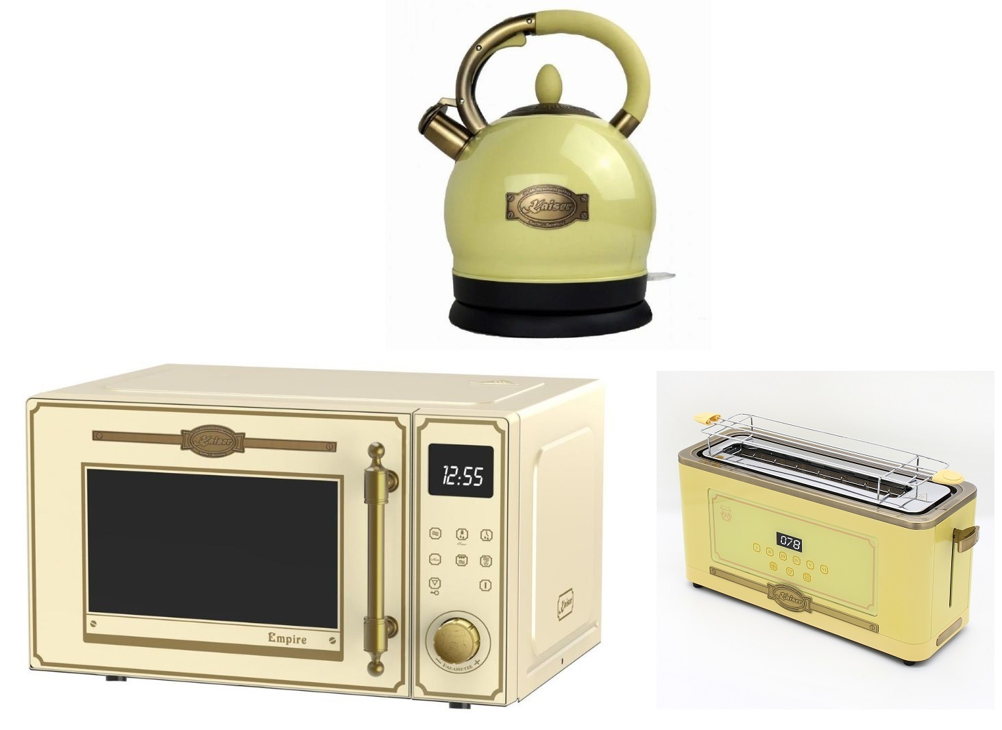Kaiser Empire M 2530 ElfEm Mikrowelle 25L+T 4000 ElfEm Retro-Toaster+ WK 2000 ElfEm Retro Wasserkocher