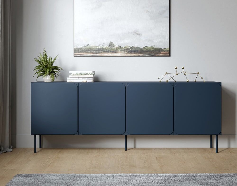 Best Mobilier Buffet bas 200 cm 4 portes bleu Bleu 200x76x40cm