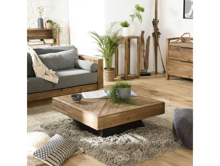 Table basse carrée en bois de pin recyclé DENVER