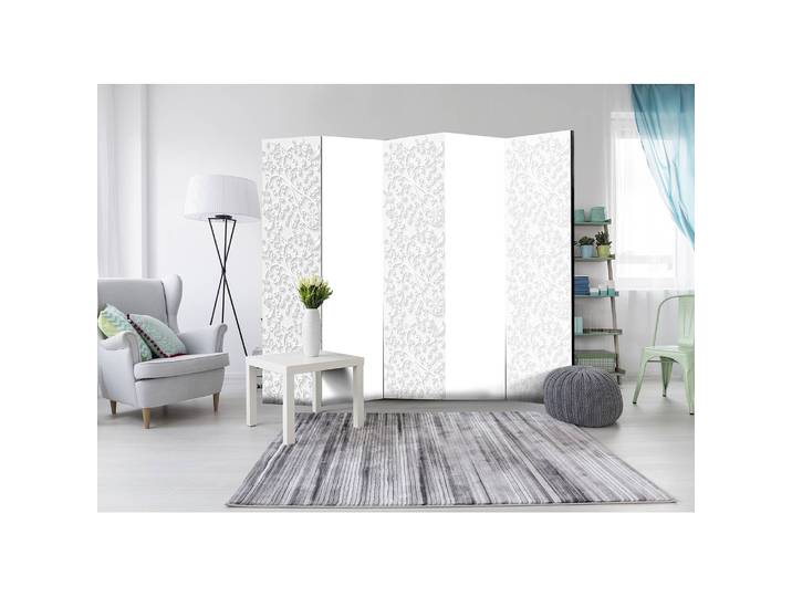 Paravent Floral Pattern Polaire Blanc 225 x 172 x 3cm 5 éléments