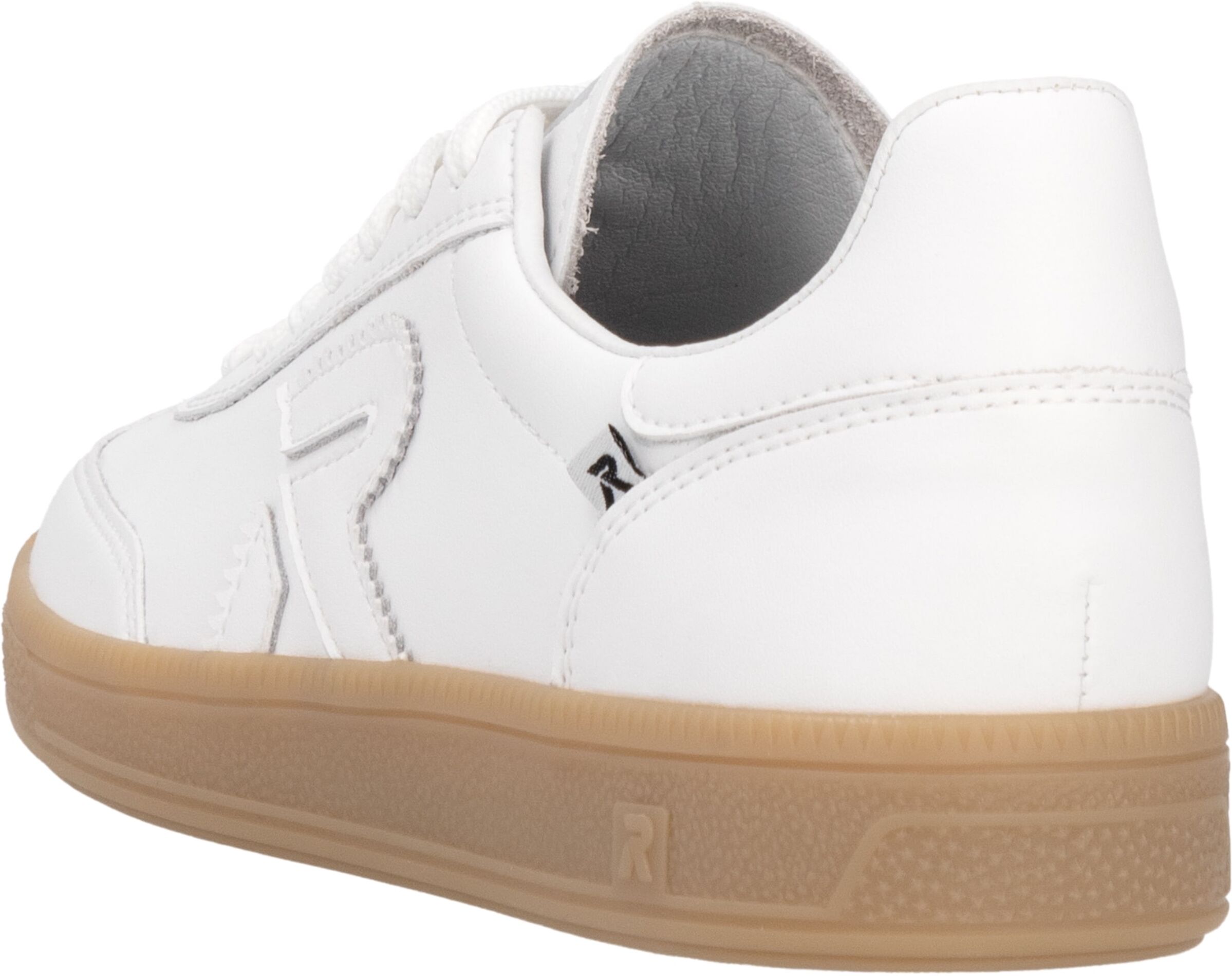 Sneaker RIEKER "San Diego Swing2GO", Damen, Gr. 42, Synthetik Textil, weiss (weiß), Leder, Schuhe Sneaker, Retro-Sneaker, Freizeitschuh, Halbschuh mit herausnehmbarem Fussbett weiß 42, Synthetik Textil