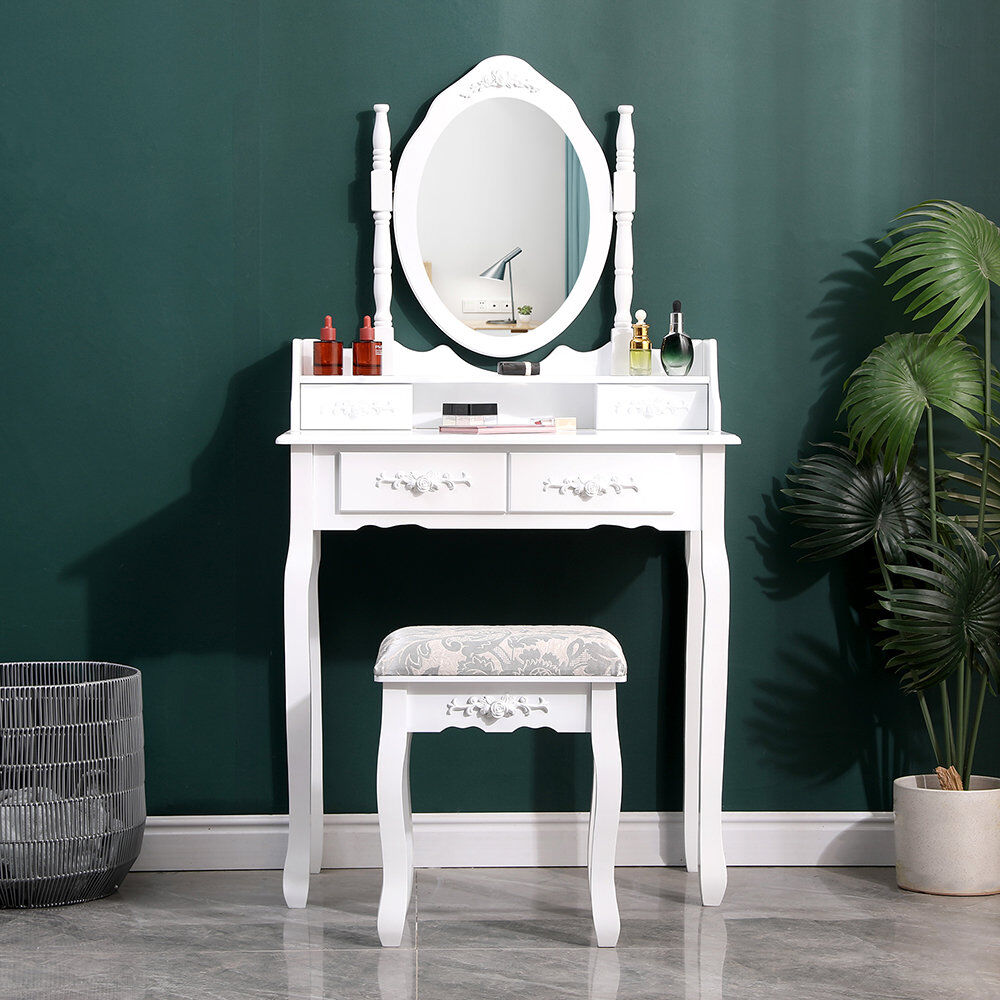 Breakwater Bay Searmont Dressing Table with Mirror White 141cm H X 75cm W X 40cm D