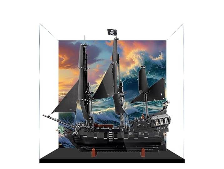 Acryl-Vitrine für Lego 10365 Black Pearl Piratenschiff-Bauset, staubdichte transparente Box, nur Vitrine, Schaukasten kompatibel mit Lego 10365 (Rückenspray 3 mm A)