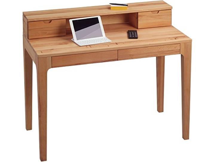 M2 Kollektion 612117 Schreibtisch / Sekretär / Konsolentisch Oskar, Echtholz Kernbuche massiv geölt, mit Schubladen und Aufsatz, 110x55cm, Gesamthöhe 96cm, Höhe Tischplatte 76cm