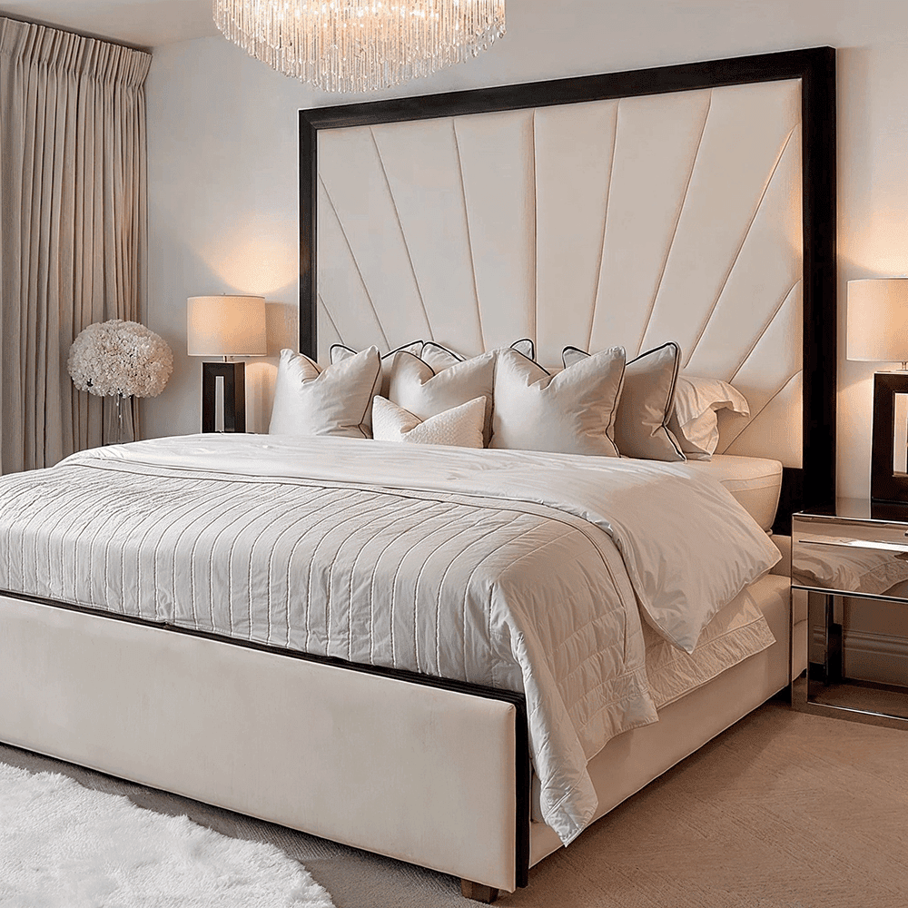 Barcelona Cream & Black Sunburst Bed, Emperor