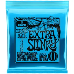 Ernie Ball Extra Slinky 3 Pack, 3225, 008-038 - Saiten E-Gitarre