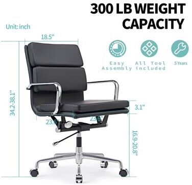 CAROCC Office Chair PU Leather Adjustable ErgoChair with Thickened Cushion