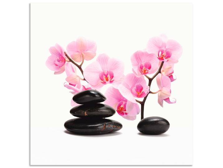 Leinwandbild ARTLAND Schwarze Steine und pink Orchidee , pink (farbe bild(er): pink), B:40cm H:40cm, Bilder, Leinwandbild, auf Holzrahmen gespannt