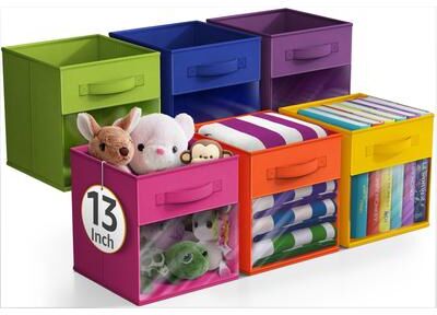 Sorbus Storage Bins with Clear Window - 6-Pack Foldable Baskets - 13 x 13 x 13 in storage cubes