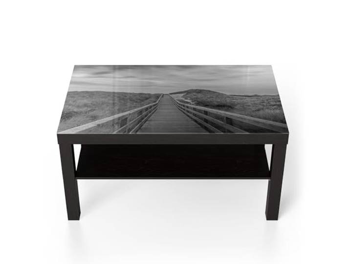 DEQORI Glastisch schwarz groß 90x50 cm Motiv Dünenweg der Stille ausgefallener Beistelltisch aus Glas Hochglanz Couchtisch fürs Wohnzimmer moderner Couch Tisch mit Design