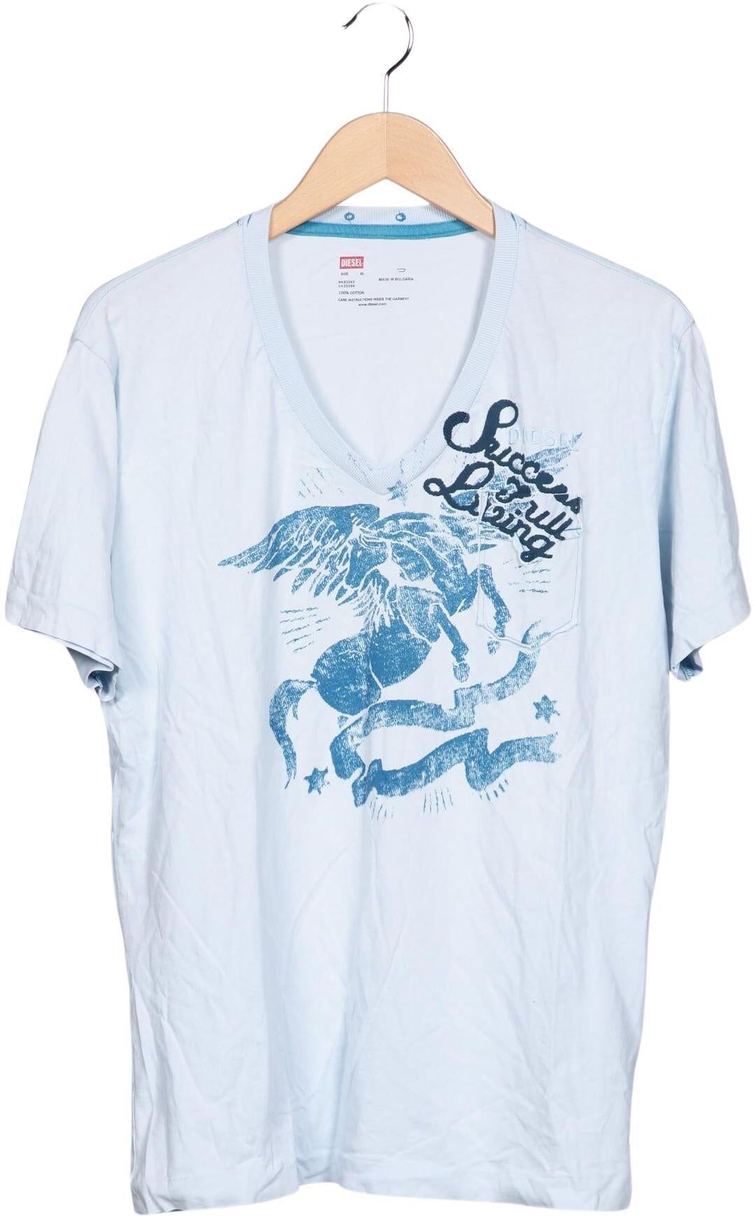 Diesel Damen T-Shirt, Hellblau, Gr. XL, Baumwolle - Second Hand