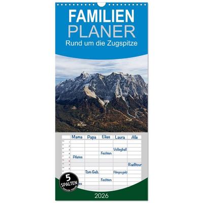 Familienplaner 2026 - Rund um die Zugspitze mit 5 Spalten (Wandkalender, 21 x 45 cm) CALVENDO