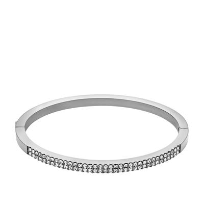 Armreif FOSSIL "Schmuck Geschenk Edelstahl ELLIS", silber (edelstahlfarben, kristallweiß, kristallweiß), Armbänder, Damen, Edelstahl, Armreif, mit Glasstein