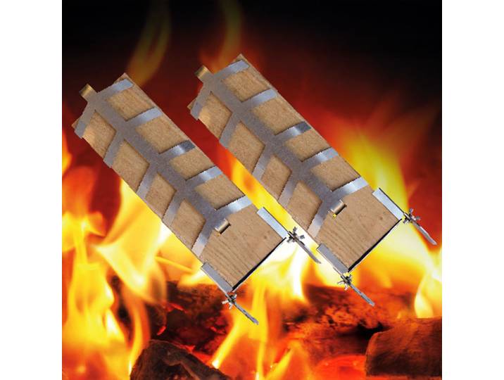 2er-Set Flammlachsbrett mit Edelstahlhalterung