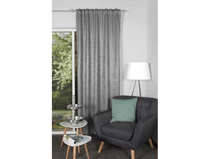 HOME WOHNIDEEN 85804 Verdunklungsvorhang SKILIO, Prägedruck, Multifunktionsband, Größe: 245x135 (hxb), Farbe:grau, Größe:245 x 135 cm, Anzahl:1x