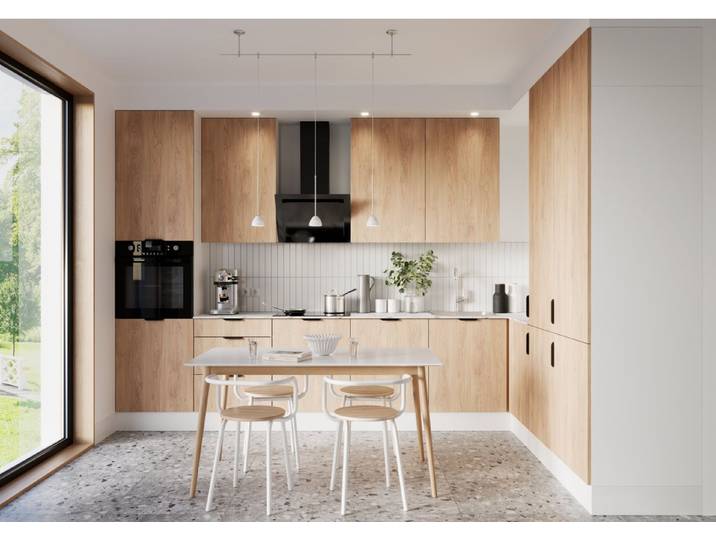 ROYAL24_MARKT Winkelküche K41-G360 - Sorento - Praktischer Luxus und anspruchsvolles Design, (Komplett Set), Hochwertig - Modern - Holzoptik.