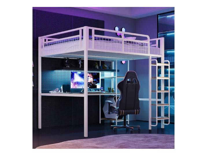 LuxusKollektion Hochbett Metall Hochbett 140x200 mit Tisch