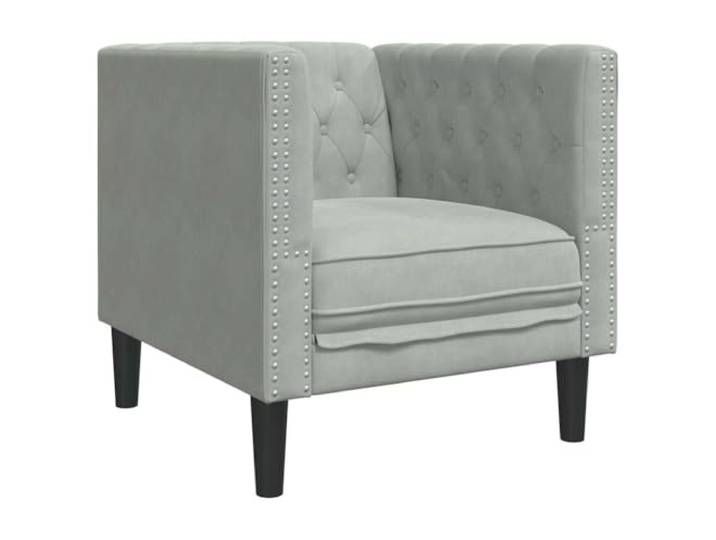 KUTYWEXFM Chesterfield Sessel Samt Hellgrau Polstersessel 74,5x71x70,5 cm Eleganter Chesterfield Polstersessel mit tiefen Knopfheftungen für Wohnzimmer, Schlafzimmer und moderne Leseecken.